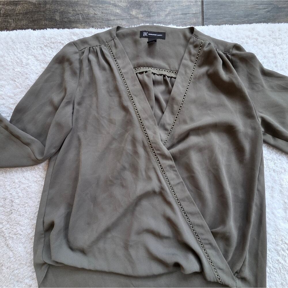 #480 INC International Concepts Khaki V-Neck Blouse